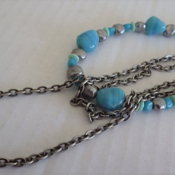 Vintage Long Blue Glass Faux Turquoise Chain KIEN Necklace - Picture 4 of 5